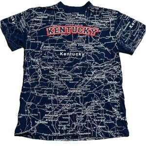Kentucky State Map All Over Print‎ T-Shirt American Crown M Navy